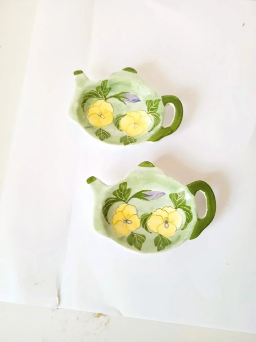 Vintage Andrea By Sadek Tea Bag Holder Set Ceramic Yellow Floral Pansy